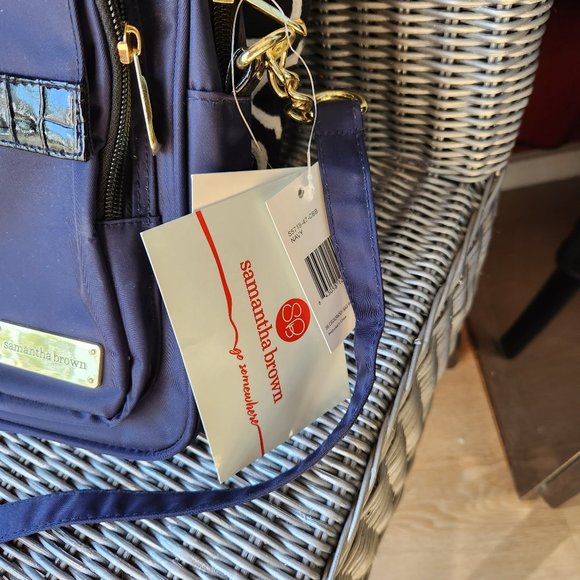 SAMANTHA BROWN ~ Lightweight Crossbody Bag Croco Trim with RFID ~ NAVY ~ NWT - Picture 2 of 7